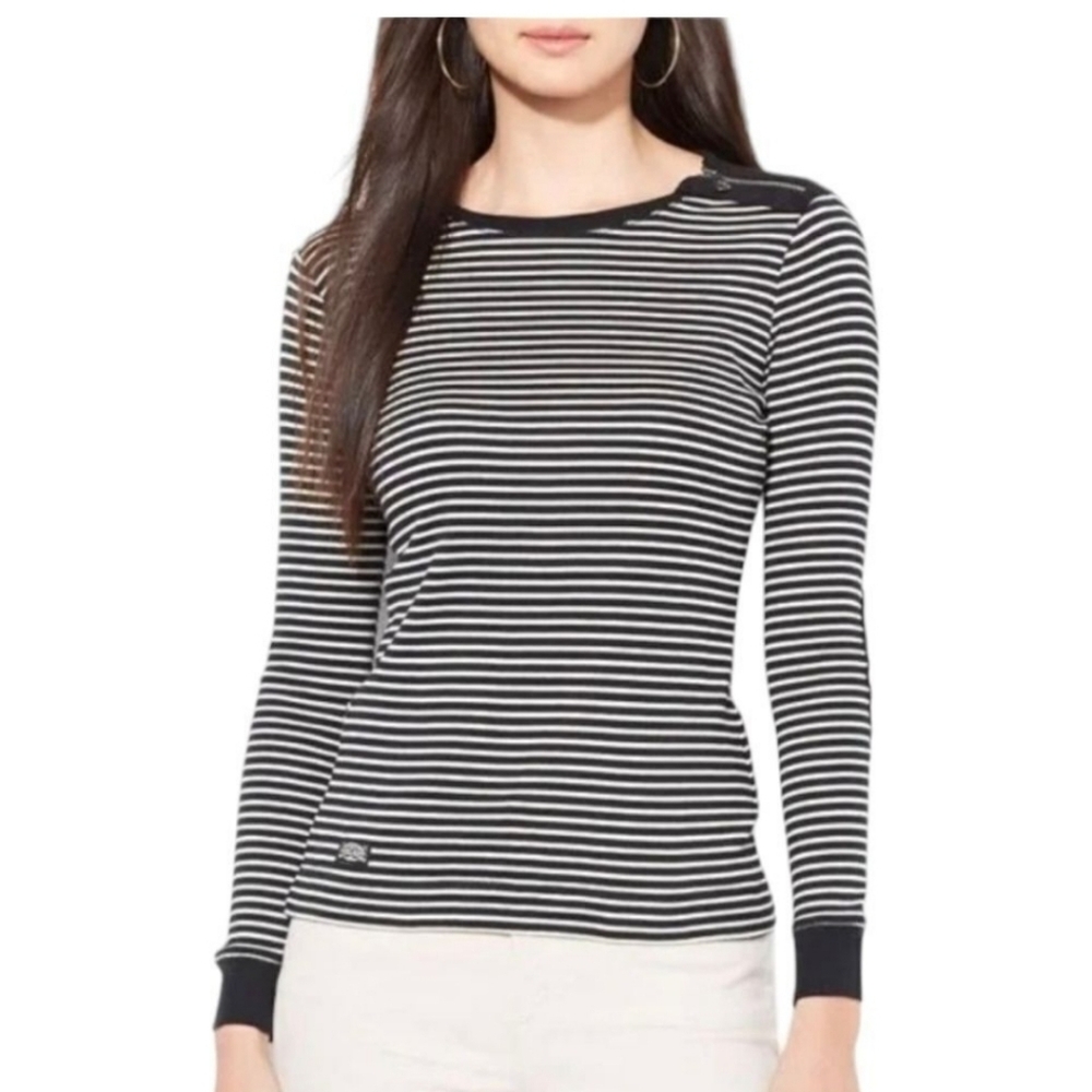 Ralph Lauren Long Sleeve Cotton Striped Blue And White Shirt Medium